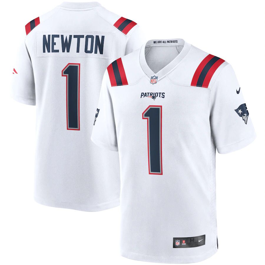 Men New England Patriots #1 Cam Newton Nike White Game NFL Jerse